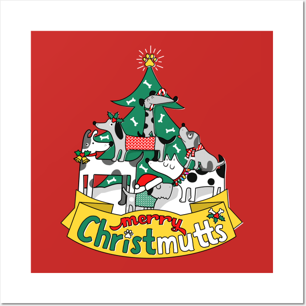 Dog Lover Christmas Tree Cute Merry Christ Mutts Wall Art by mindeverykind